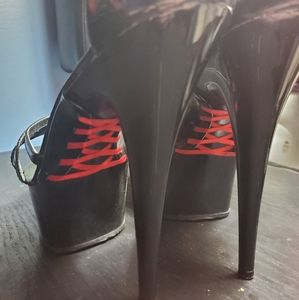 Platform Black and Red corseted bottom Pleaser